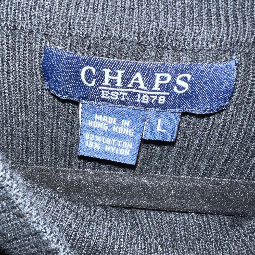 Chaps Ribbed Knit Y2k Top Button Accent Long Sleeve Black Sweater Size L - Picture 5 of 7